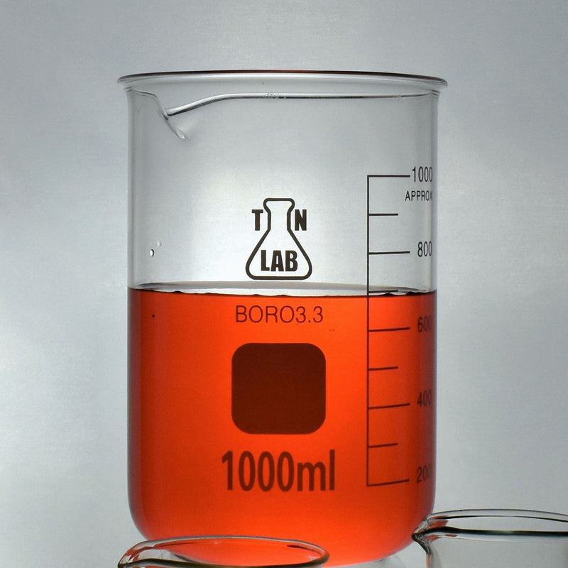 TN LAB Supply Beaker 1000ml Borosilicate 3.3 Glass Beaker Red