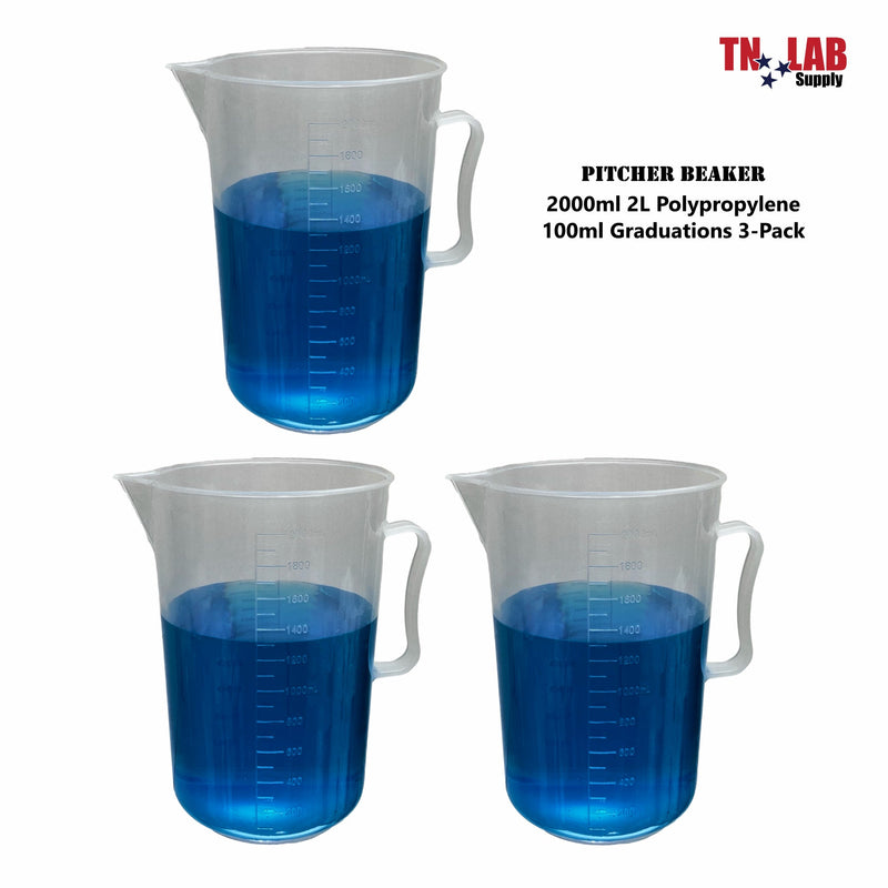 TN LAB Supply Pitcher Beaker Polypropylene 2000ml 2 Liters 3-Pack