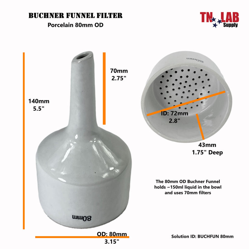 TN Lab Supply Buchner Funnel 80mm Dimensions