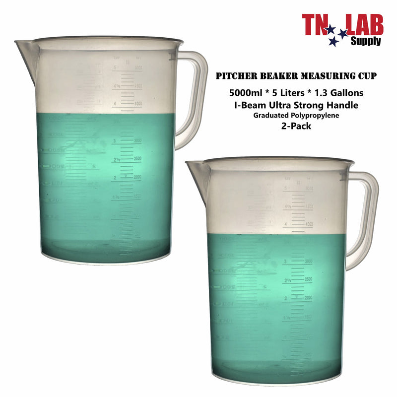 TN LAB Supply Pitcher Beaker Polypropylene 5000ml 5 Liters 2-Pack