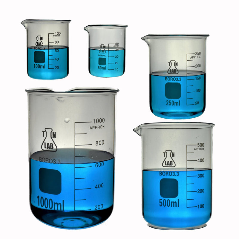 TN LAB Supply Glass Borosilicate 3.3 Beaker SET 5-Pieces Set