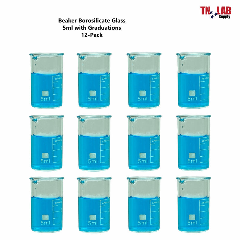 TN LAB Supply Beaker Borosilicate Glass 5ml  12-Pack