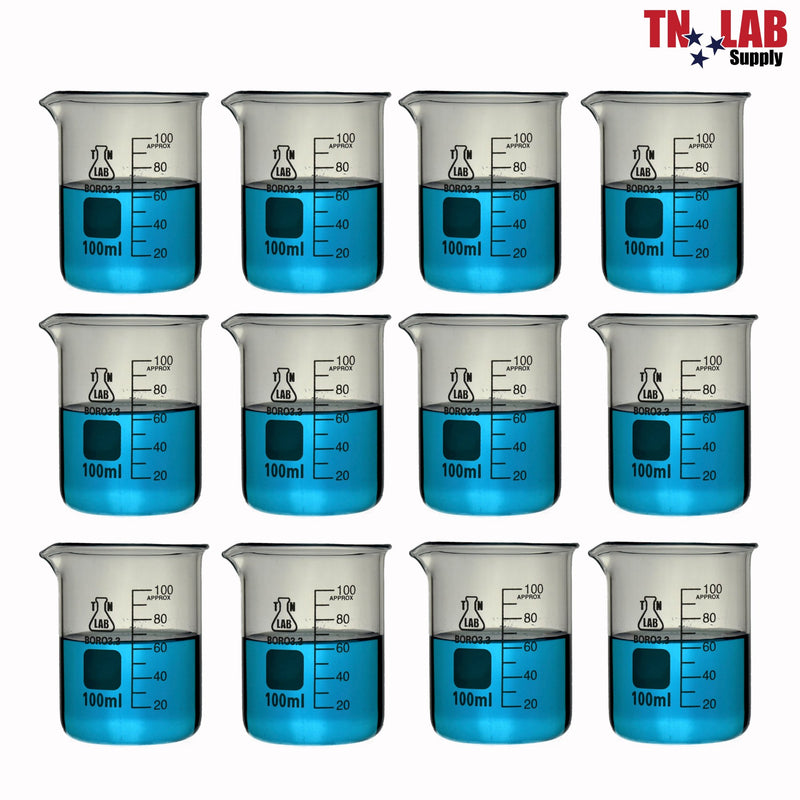 TN LAB Supply Beaker 100ml Borosilicate 3.3 Glass Beaker 12-Pack