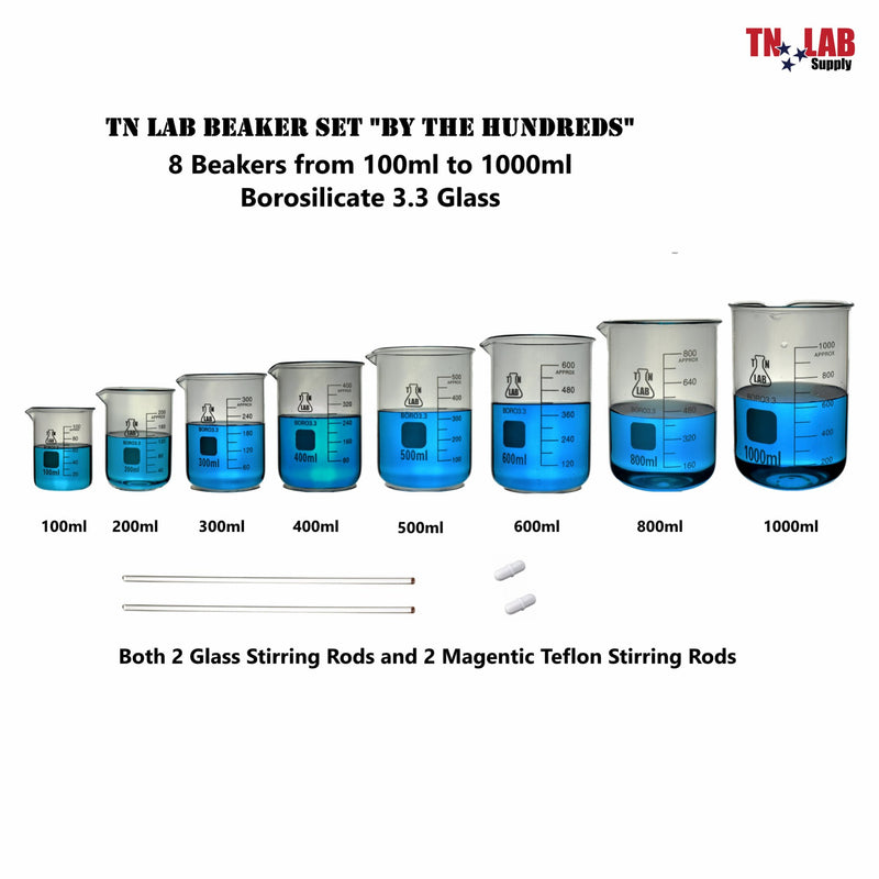 TN LAB Supply Glass Beaker Set of 10 "By the Hundreds"