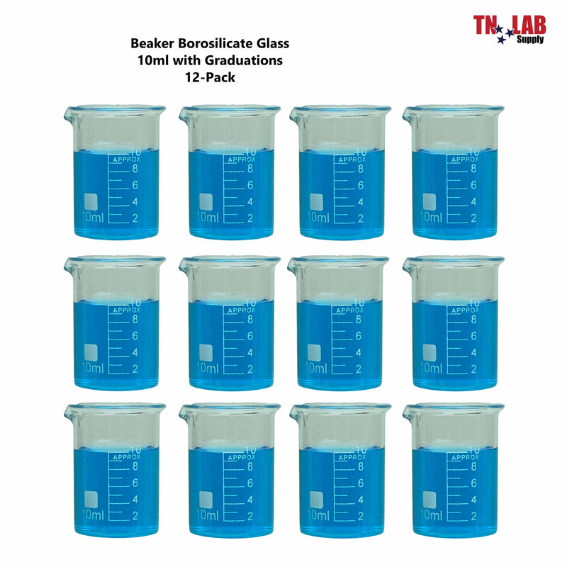 TN LAB Supply Beaker 10ml Borosilicate 3.3 Glass Beaker 12-Pack