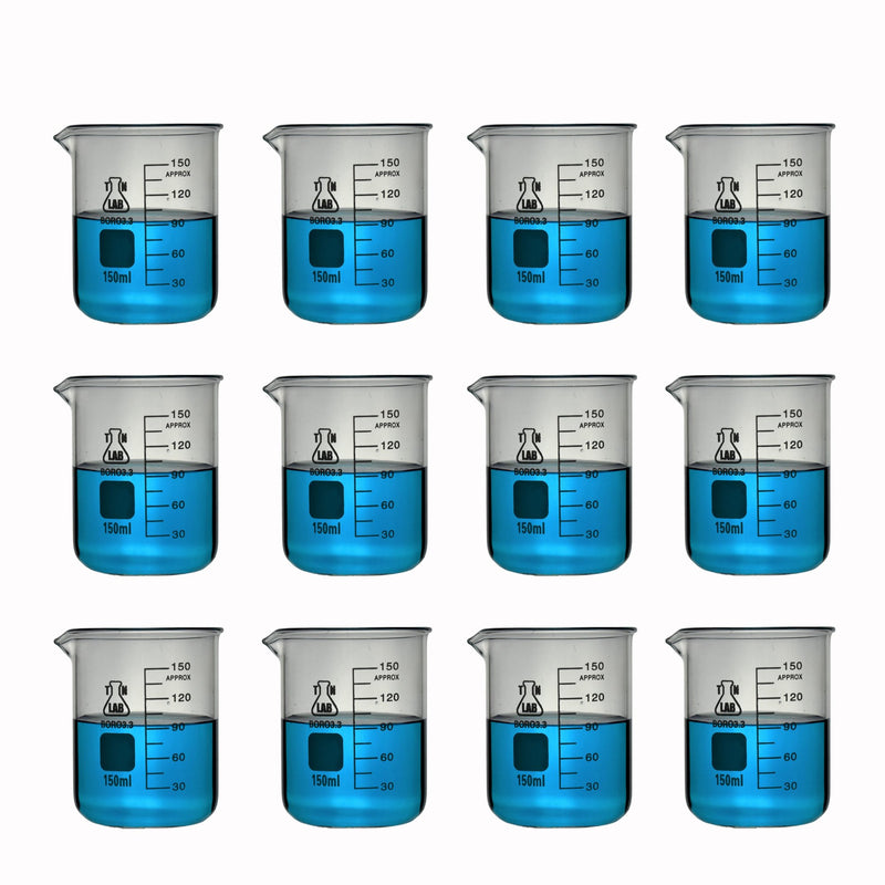 TN LAB Supply Beaker 150ml Borosilicate 3.3 Glass Beaker 24-Pack