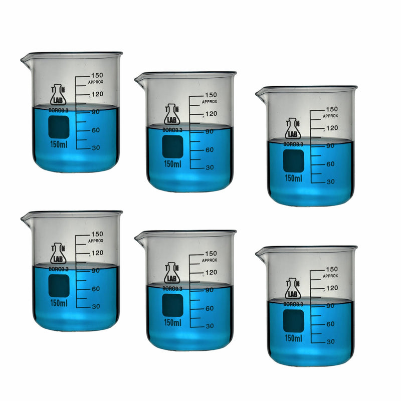 TN LAB Supply Beaker 150ml Borosilicate 3.3 Glass Beaker 6-Pack