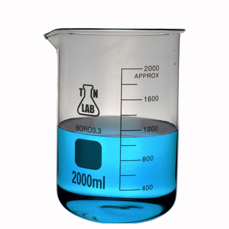 TN LAB Supply Beaker 2000ml 2L Borosilicate 3.3 Glass Beaker