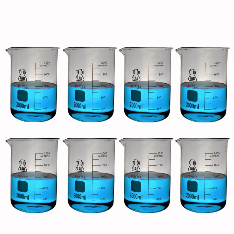 TN LAB Supply Beaker 2000ml 2 Liter Borosilicate 3.3 Glass Beaker 2-Pack