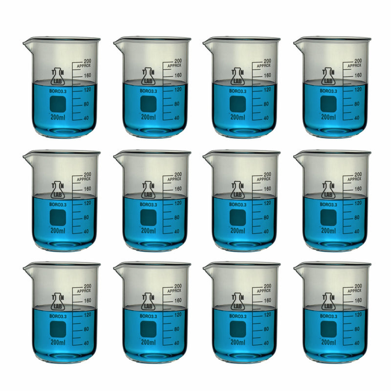 TN LAB Supply Beaker 250ml Borosilicate 3.3 Glass Beaker x12