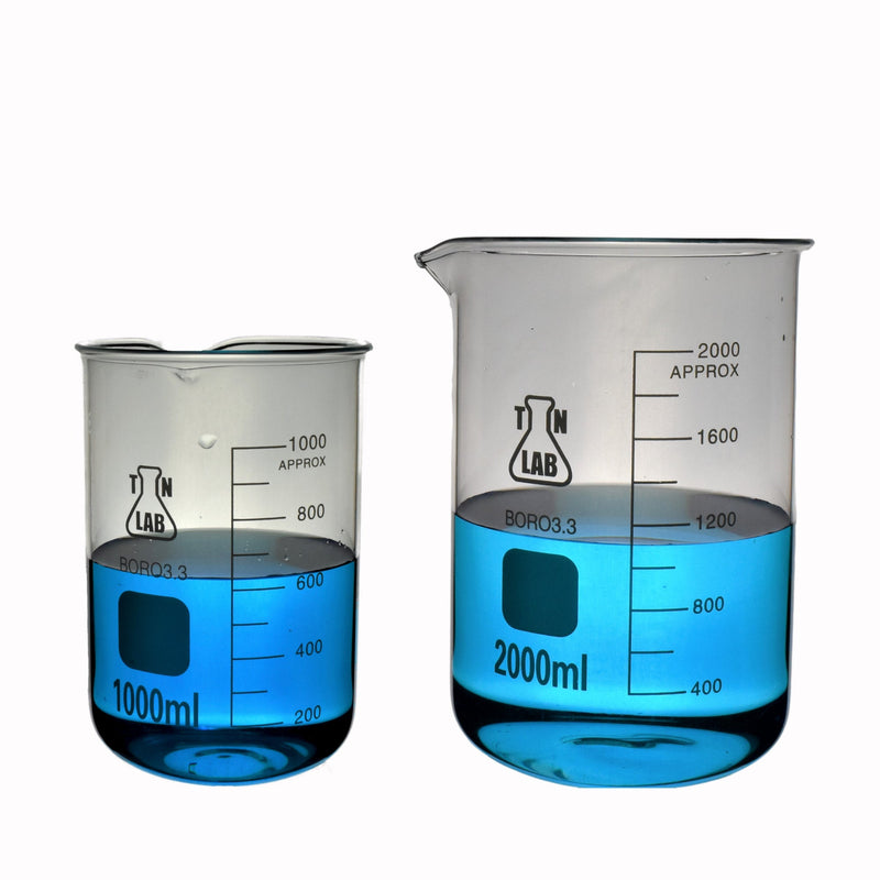 TN LAB Supply Beaker Borosilicate Glass 2-Piece Set 1L and 2L Beakers