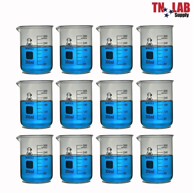 TN LAB Supply Beaker Borosilicate Glass 300ml  12-Pack