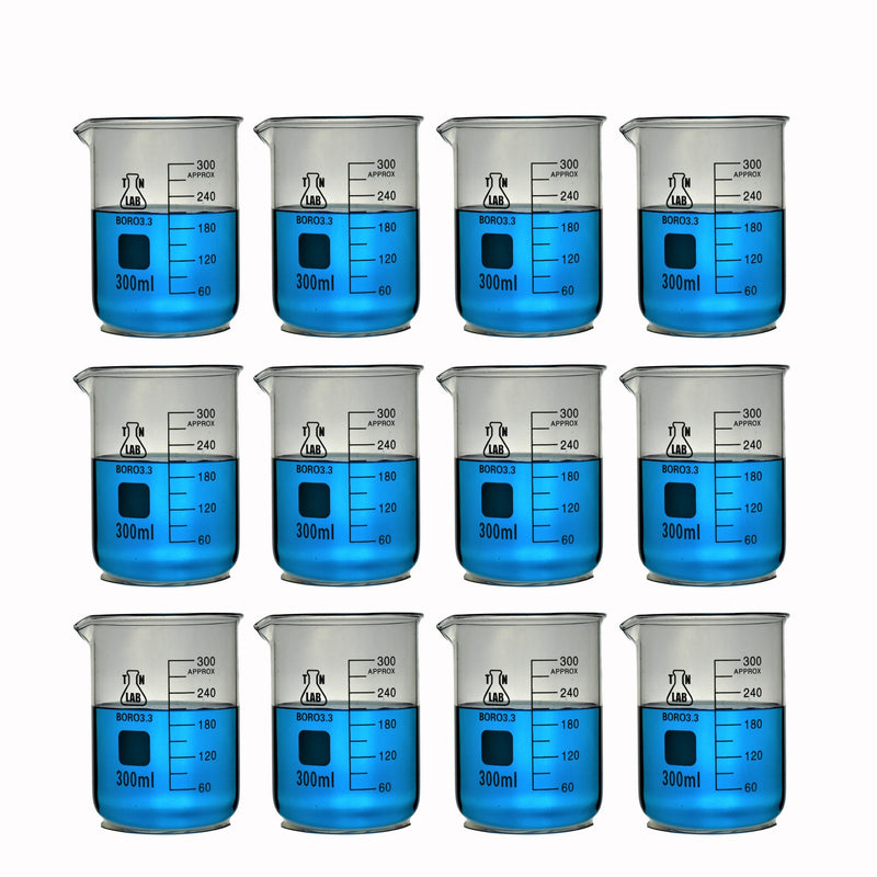 TN LAB Supply Beaker Borosilicate Glass 300ml  12-Pack