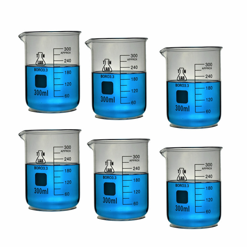 TN LAB Supply Beaker Borosilicate Glass 300ml  6-Pack