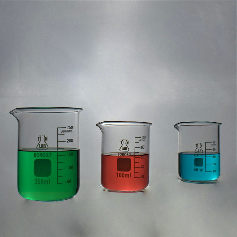  TN LAB Supply Beaker SET of 3 Borosilicate Glass 50-100-250ml Beakers