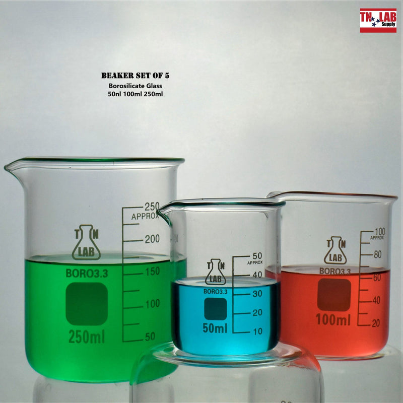  TN LAB Supply Beaker SET of 3 Borosilicate Glass 50-100-250ml Beakers