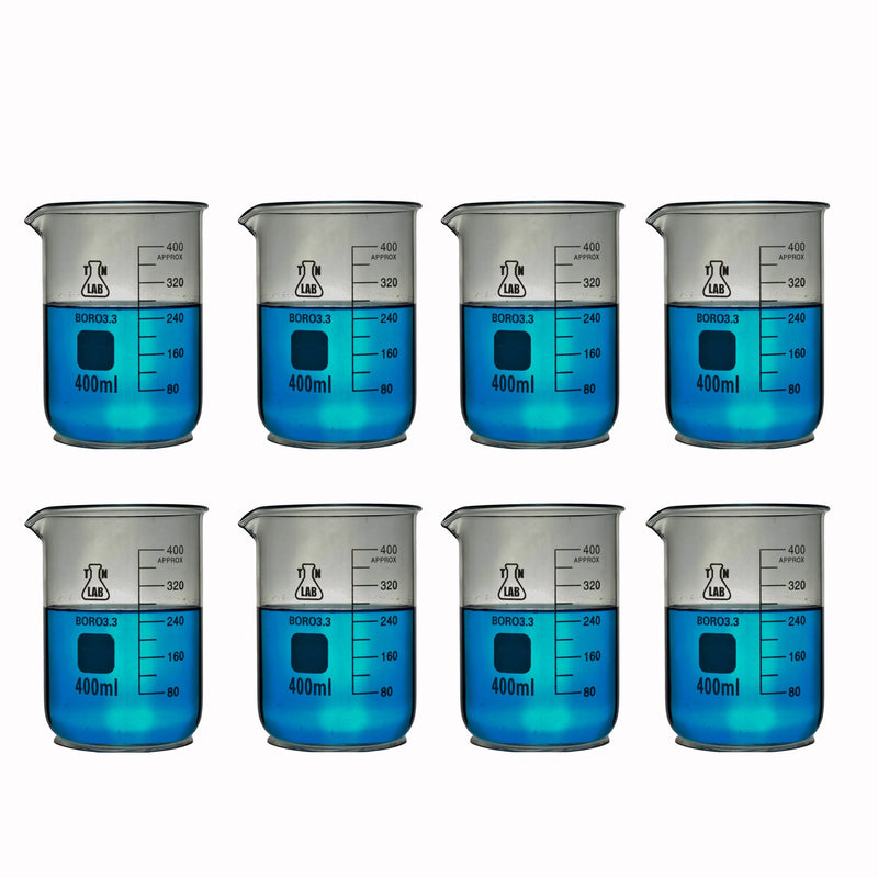 TN LAB Supply Beaker Borosilicate Glass 400ml 8-Pack