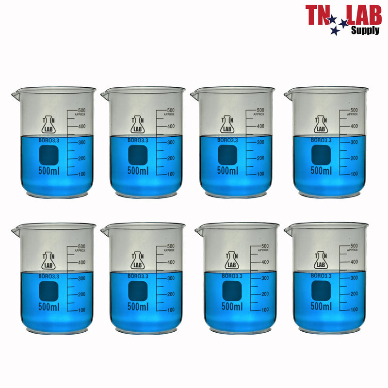 TN LAB Supply Beaker Borosilicate Glass 500ml  8-Pack