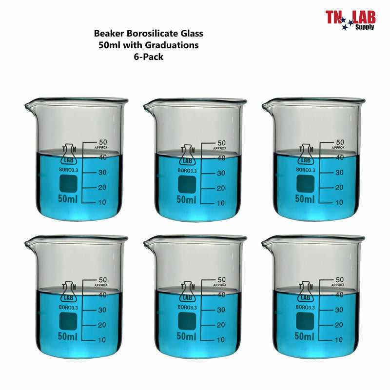 TN LAB Supply Beaker Borosilicate Glass 50ml  6-Pack