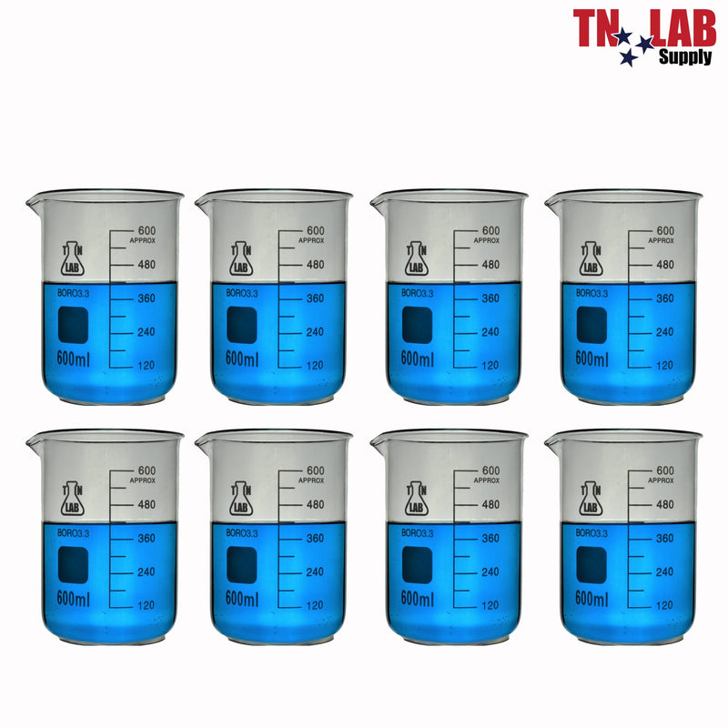TN LAB Supply Beaker Borosilicate Glass 600ml 8-Pack