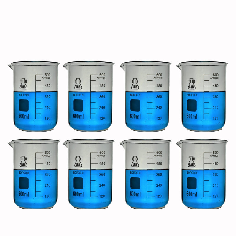 TN LAB Supply Beaker Borosilicate Glass 600ml 8-Pack