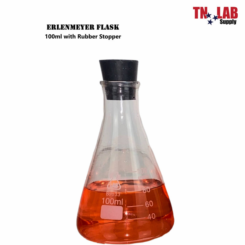 TN LAB Erlenmeyer Conical Flask Borosilicate Glass w-Stopper 100ml