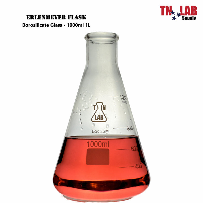 TN LAB Erlenmeyer Conical Glass Flask w-Rubber Stopper Family