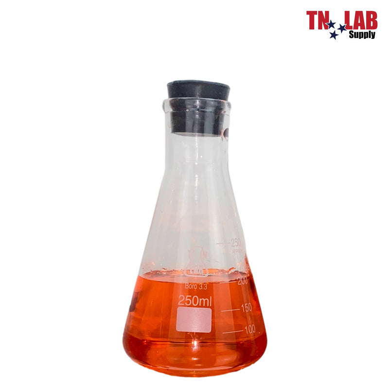 TN LAB Erlenmeyer Conical Flask Borosilicate Glass w-Rubber Stopper 250ml