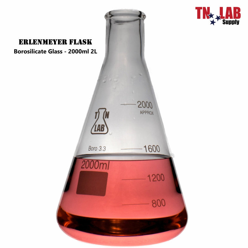 TN LAB Erlenmeyer Conical Flask Borosilicate Glass 2000ml 2L