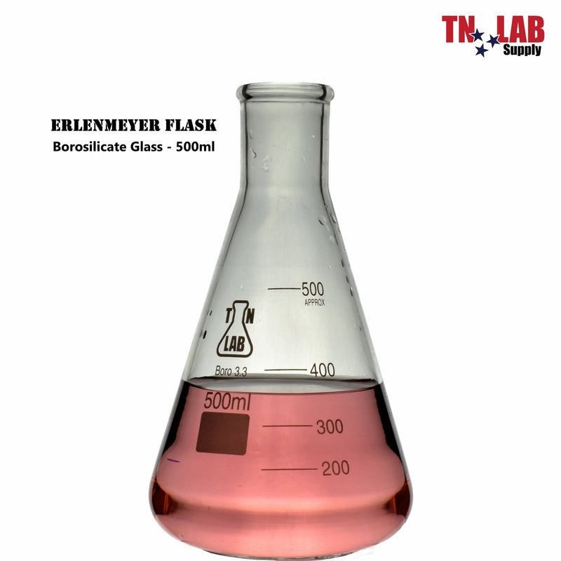TN LAB Supply Erlenmeyer Glass Flask w-Stopper Family 100ml-250ml-500ml ...