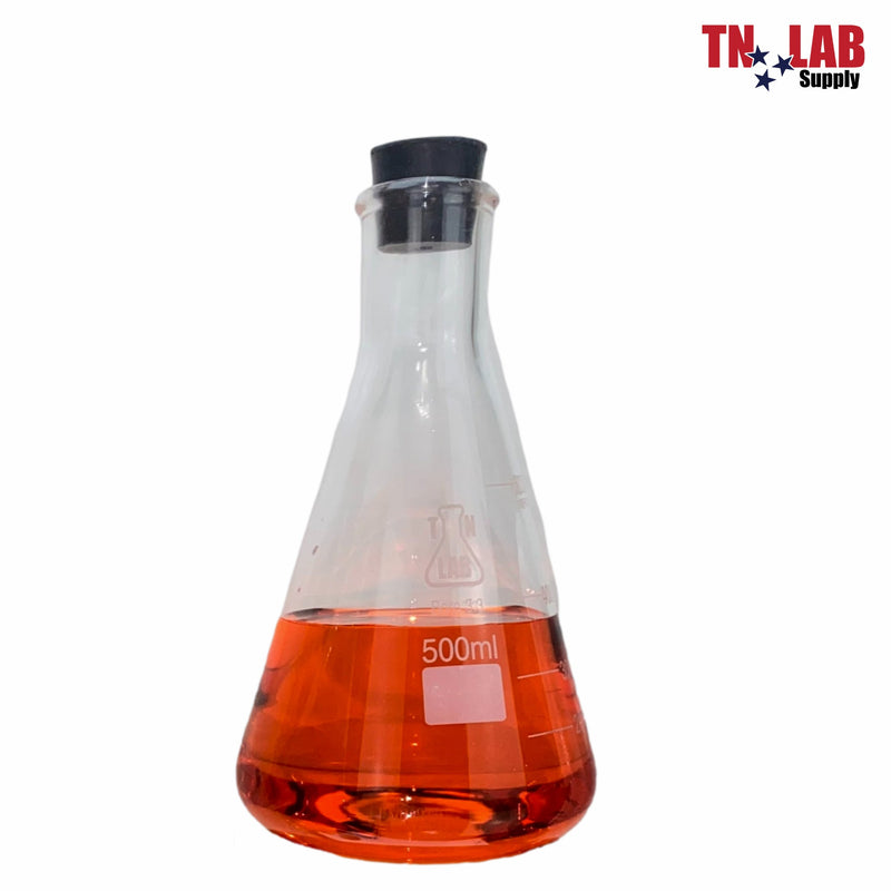 TN LAB Erlenmeyer Conical Flask Borosilicate Glass w-Rubber Stopper 500ml