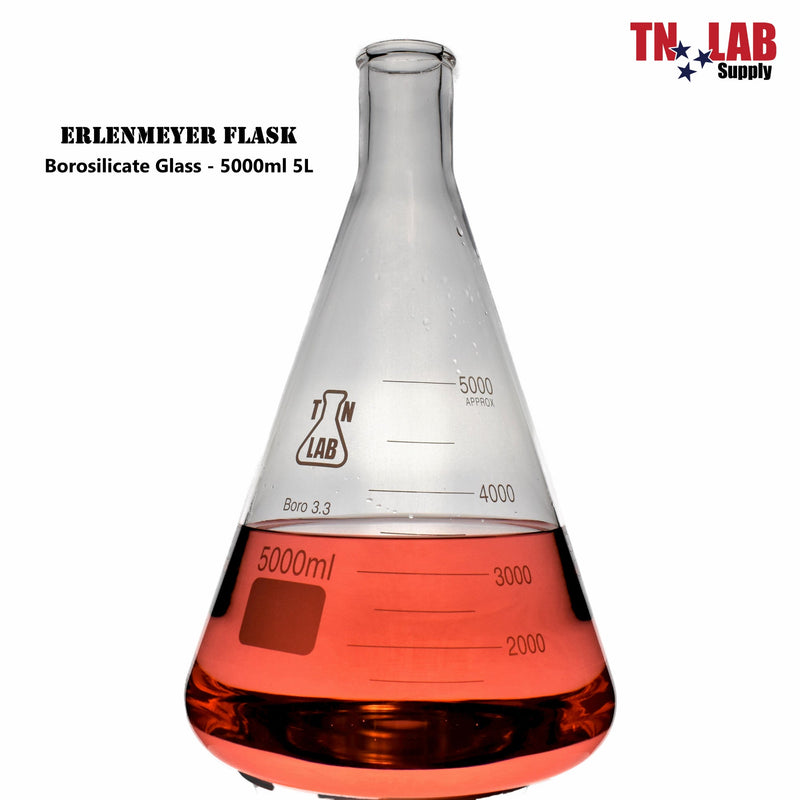 TN LAB Erlenmeyer Conical Flask Borosilicate Glass 5000ml 5 Liter