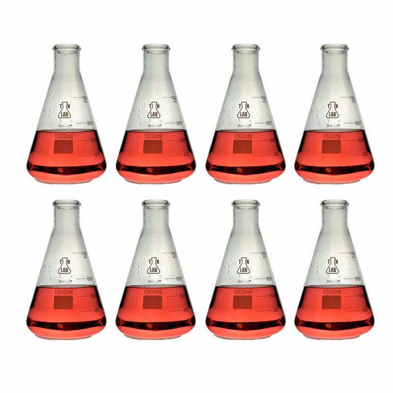 TN LAB Erlenmeyer Conical Flask Borosilicate Glass 1000ml 1L 8-Pack