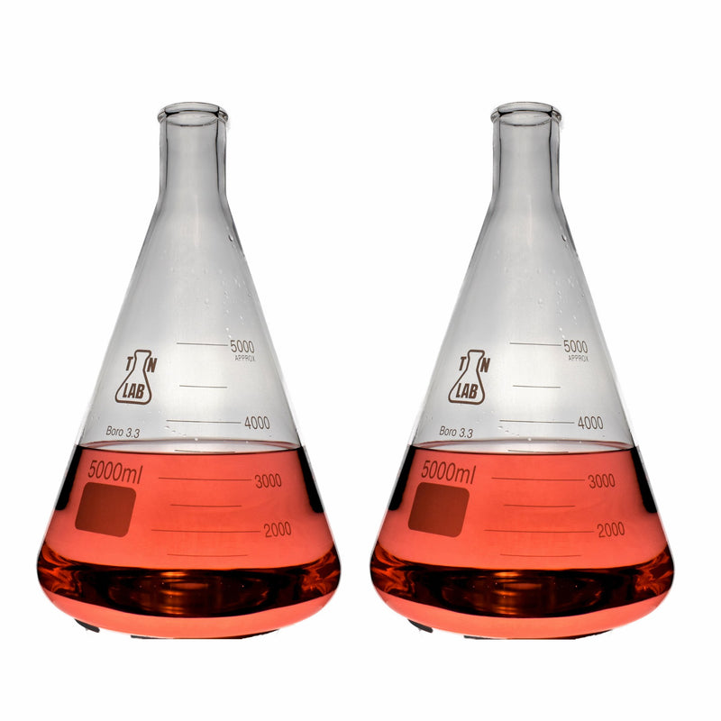 TN LAB Erlenmeyer Conical Flask Borosilicate Glass 5000ml 5 Liter 2-PAck