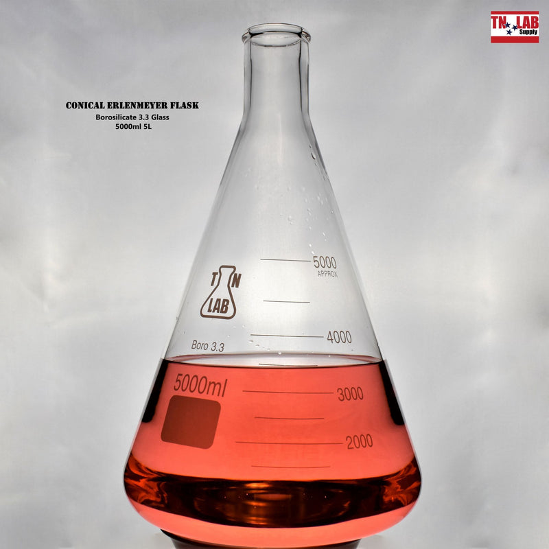TN LAB Supply Conical Erlenmeyer Flask 5000ml 5L Borosilicate 3.3 Glass