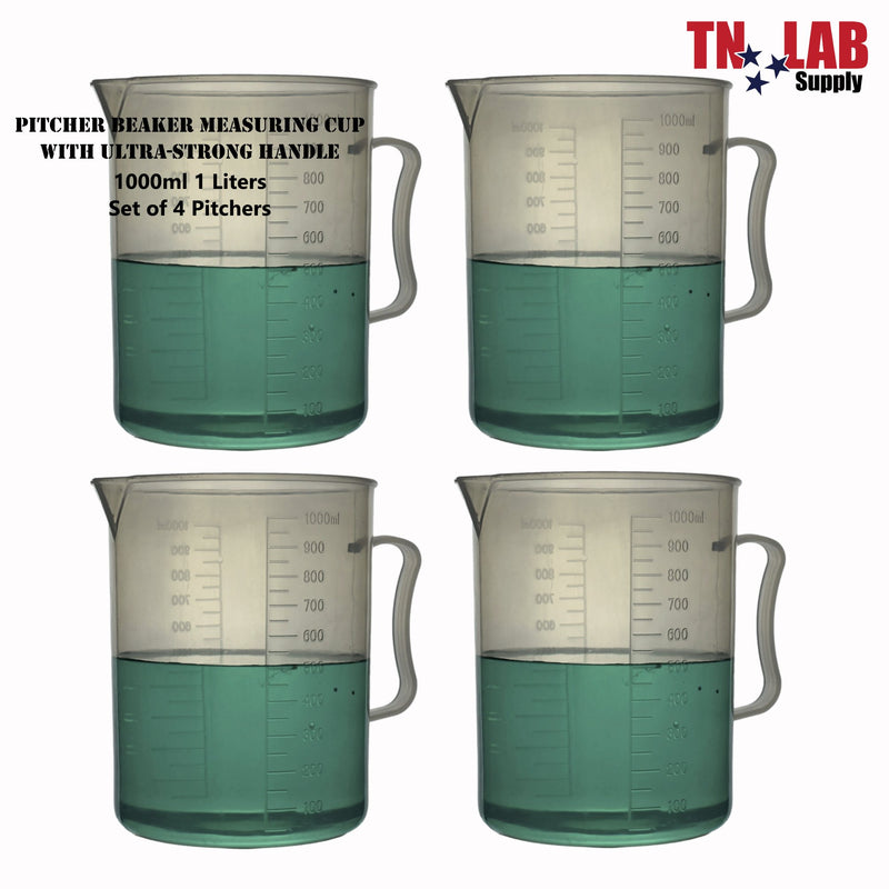 TN LAB Supply Pitcher Beaker Polypropylene Plastic 1000ml 1L 4-Pack