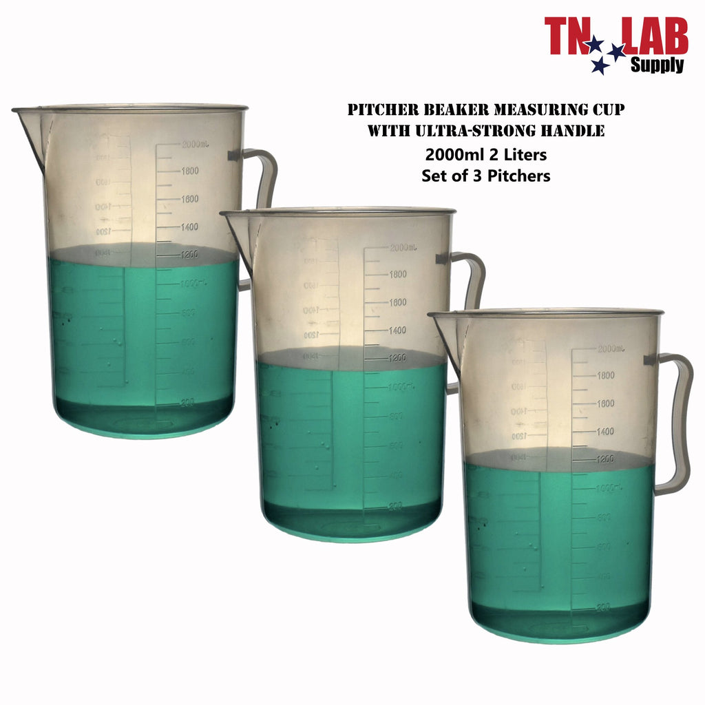 TN Lab Supply Pitcher Beaker Measuring Cup Strong Handle Polypropylene  Graduated 2000ml 2L ~2-Quart