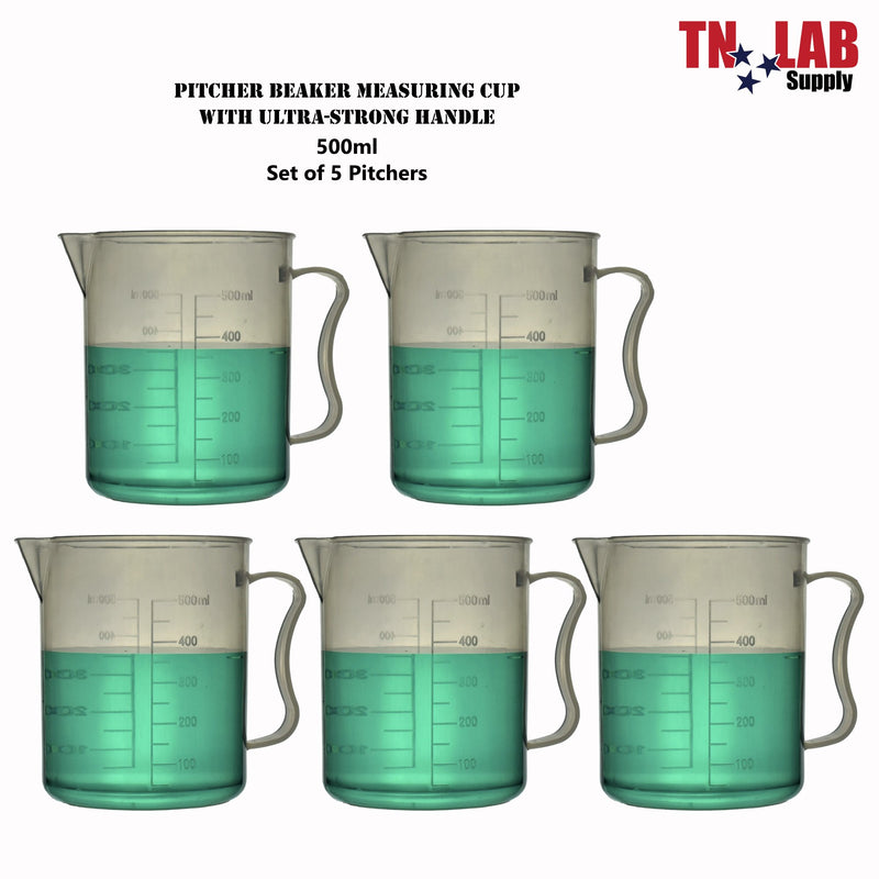 TN LAB Supply Pitcher Beaker Polypropylene Plastic 500ml 5-Pack