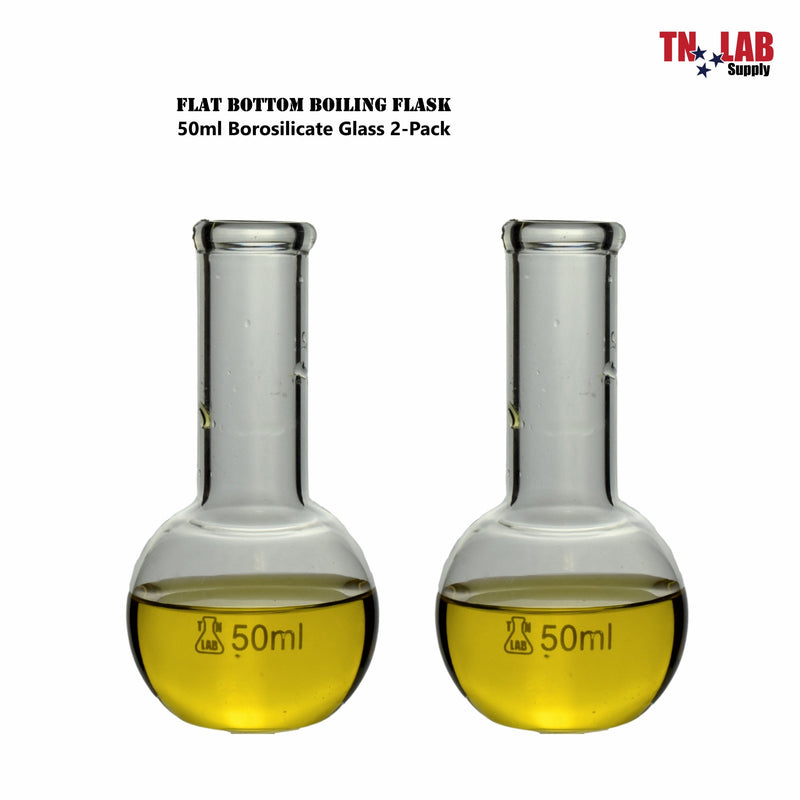 TN LAB Supply Flat Bottom Florence Flask Borosilicate 3.3 Glass 50ml 2-Pack