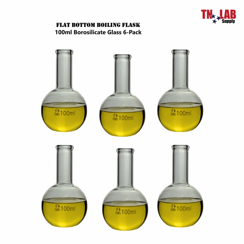 TN LAB Supply Flat Bottom Florence Flask Borosilicate 3.3 Glass 100ml 6-Pack