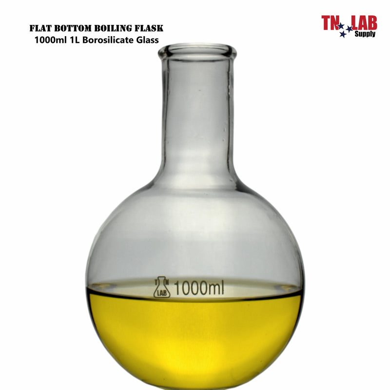 TN LAB Supply Flat Bottom Florence Flask Borosilicate 3.3 Glass 1000ml 1L