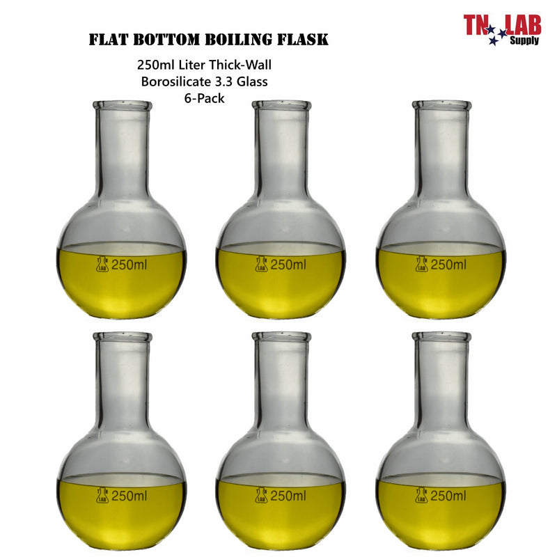 TN LAB Supply Flat Bottom Florence Flask Borosilicate 3.3 Glass 250ml 6-Pack