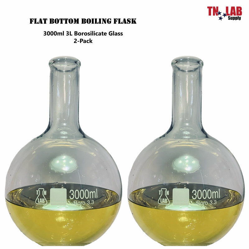 TN LAB Supply Flat Bottom Florence Flask Borosilicate 3.3 Glass 3000ml 3L 2-Pack