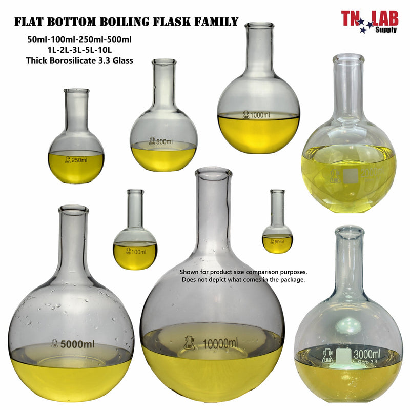 TN LAB Supply Flat Bottom Florence Flask Borosilicate 3.3 Glass Family