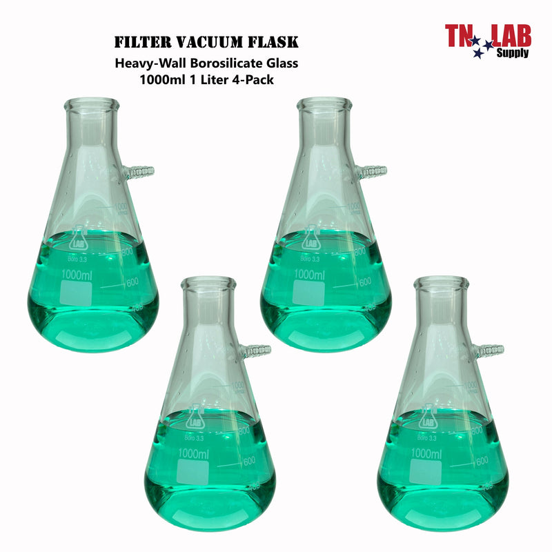 TN LAB Filter Vacuum Flask Borosilicate Glass 1000ml 1 Liter 4-Pack