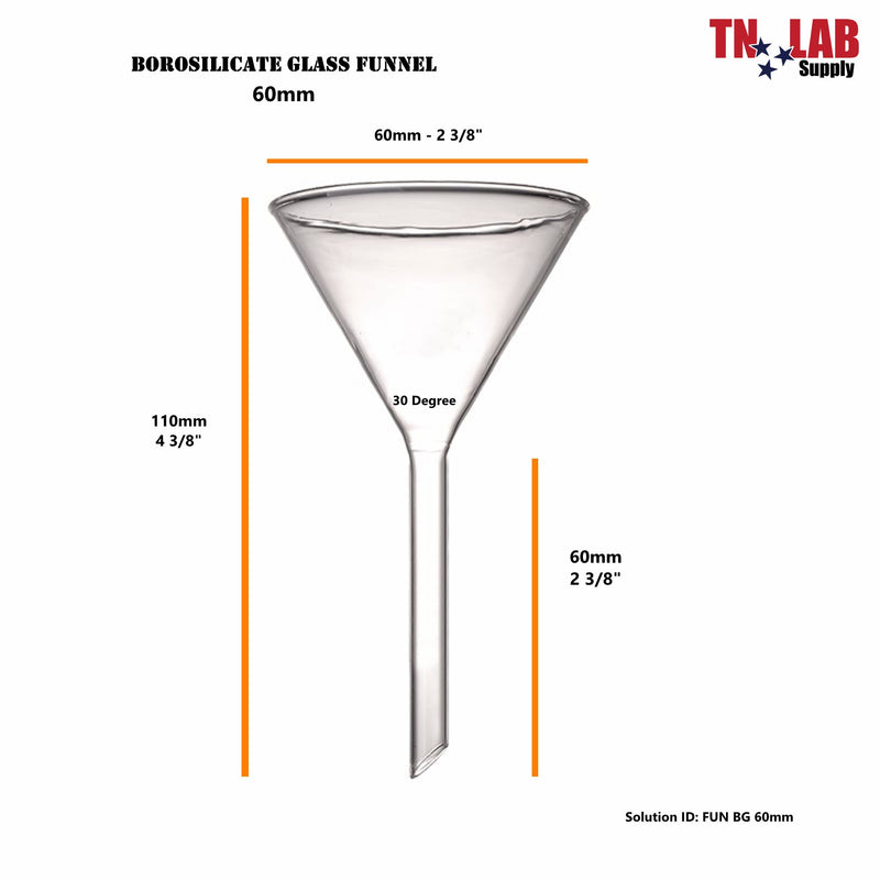 TN LAB Lab Funnel Borosilicate Glass 60mm Measurements