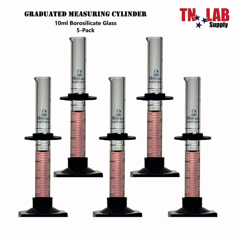 TN LAB Supply Graduated Measuring Cylinder Borosilicate Glass 10ml 5-Pack