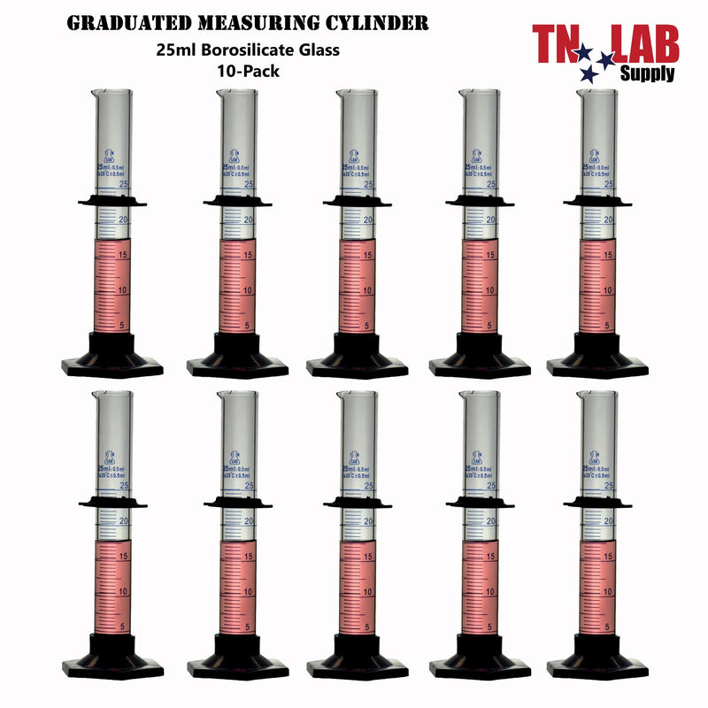 TN LAB Supply Graduated Measuring Cylinder Borosilicate Glass 25ml 10-Pack