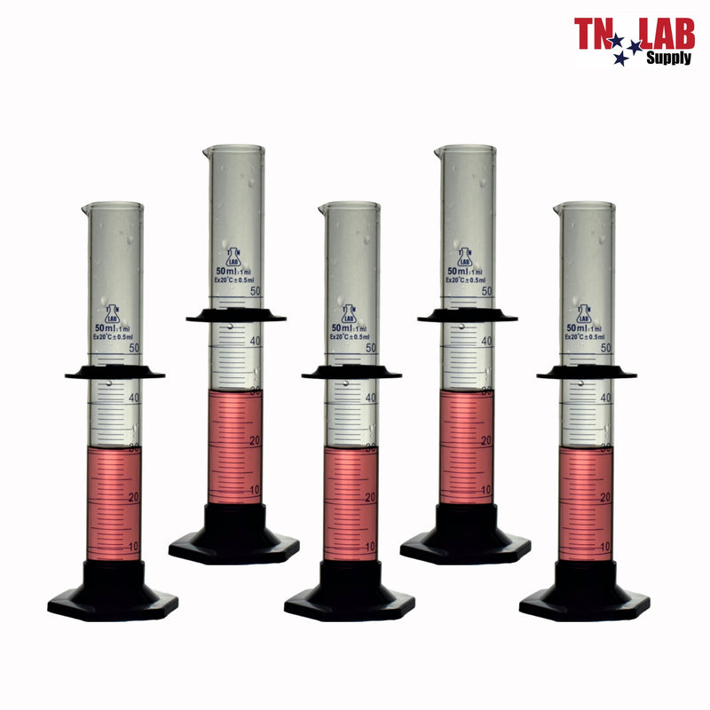TN LAB Supply Graduated Measuring Cylinder Borosilicate Glass 50ml 5-Pack