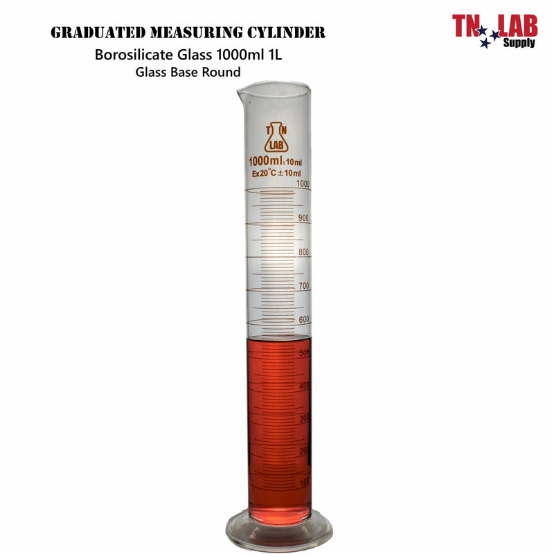 TN LAB Supply Graduated Measuring Cylinder Borosilicate Glass 1000ml Glass Base